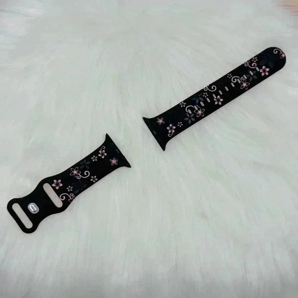 New Black & Pink Floral Design Apple Watch Bands  38mm 40mm 41mm - Picture 1 of 8